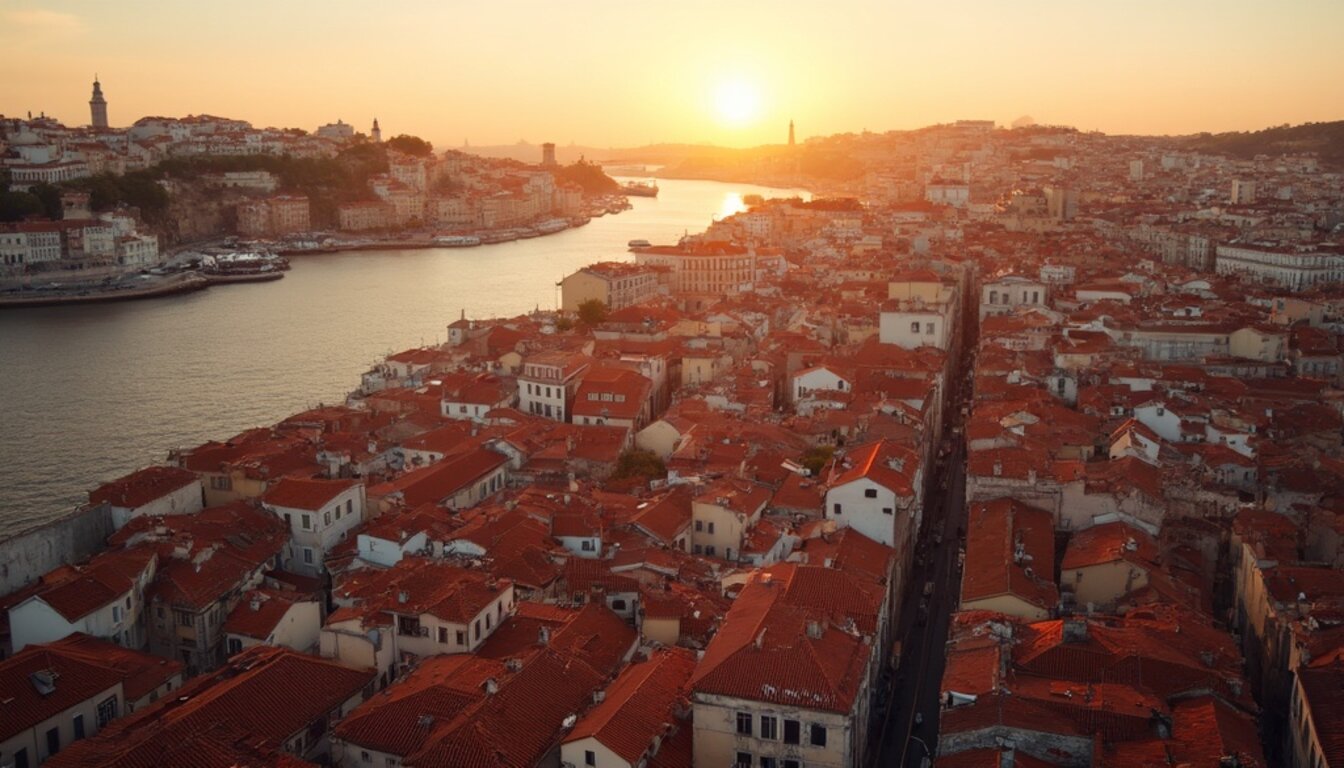 Lisbon aerial view at sunset