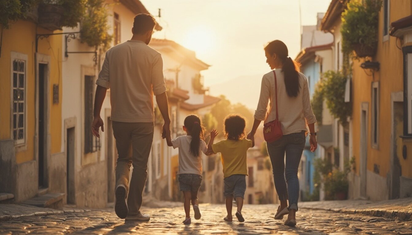 Indonesian family exploring Europe