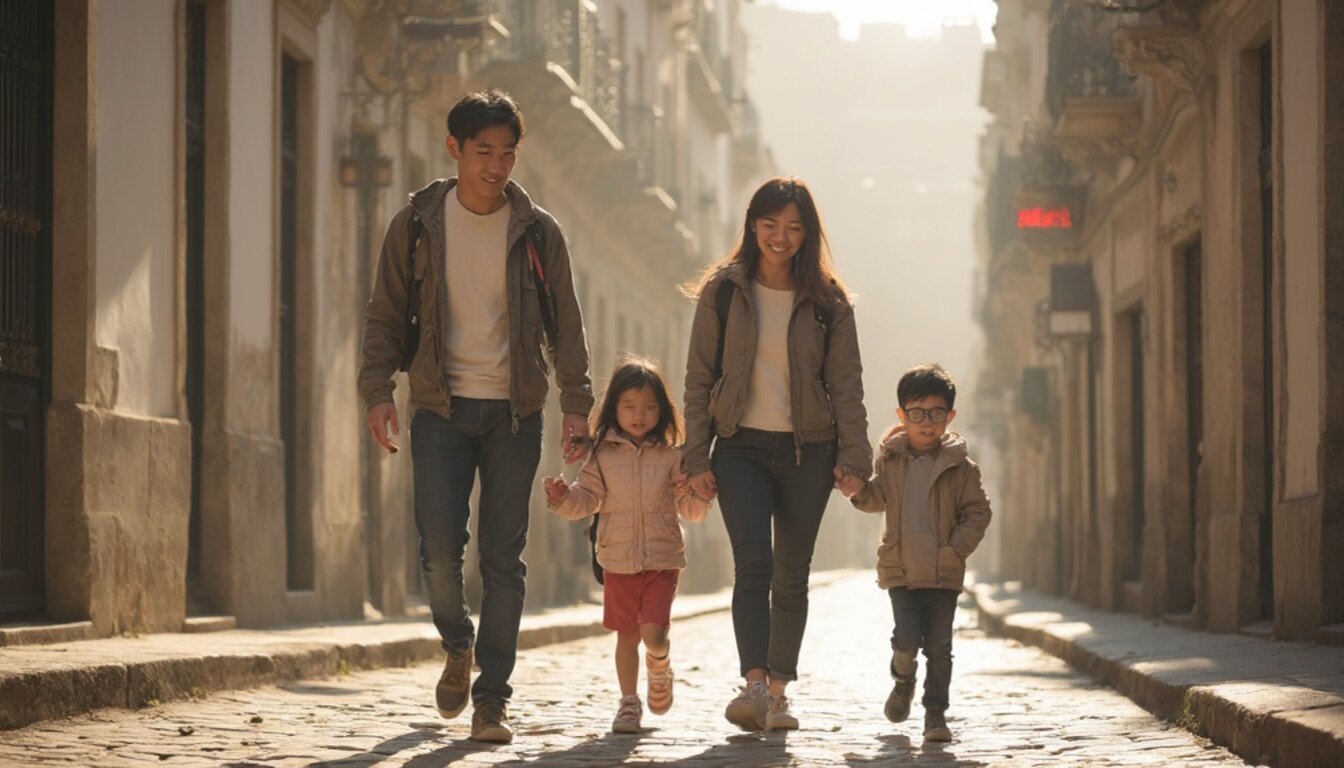Chinese family in European city